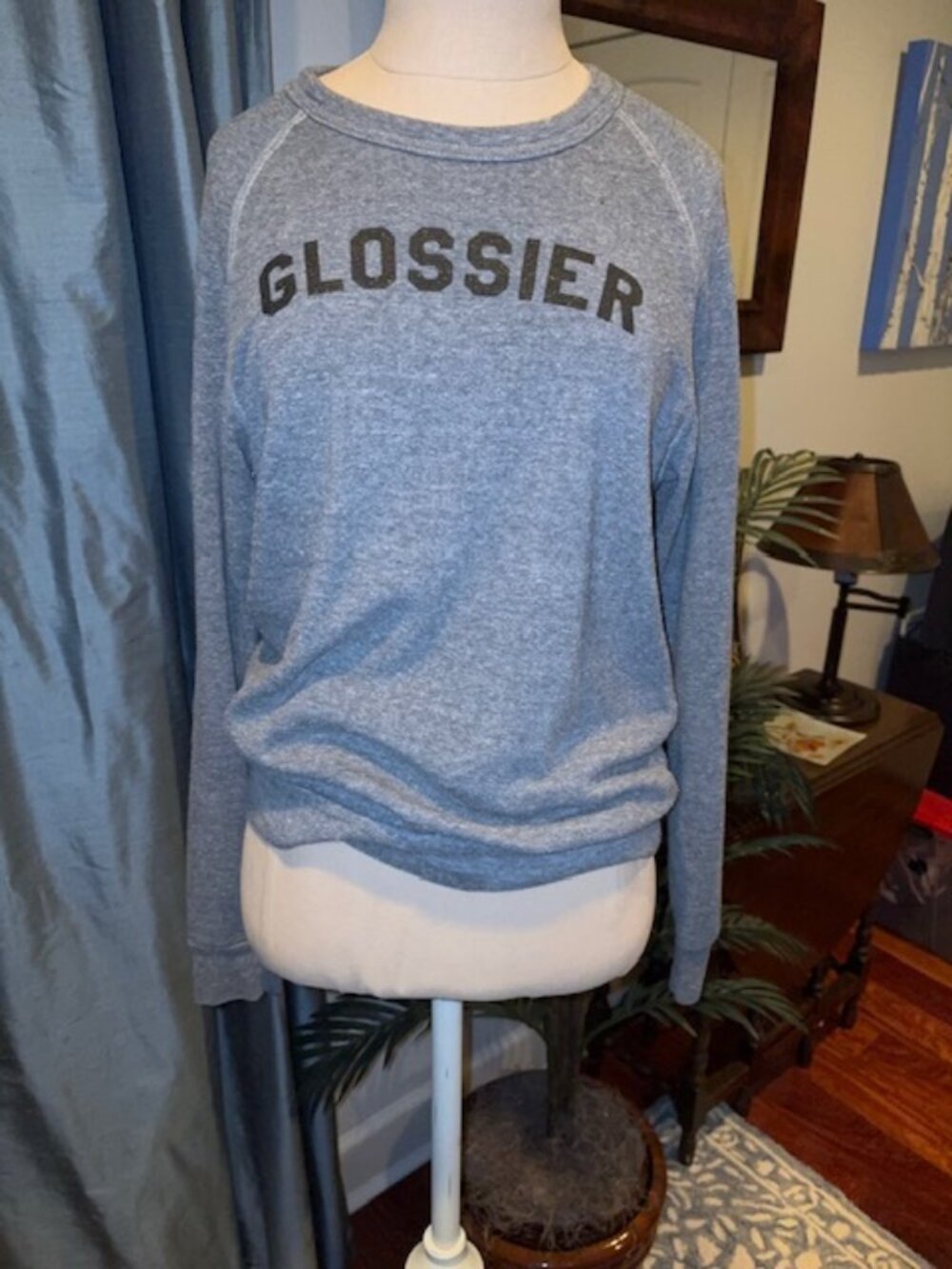 GLOSSIER Crewneck Sweatshirt Lightweight Grey and Black Size Small Preloved